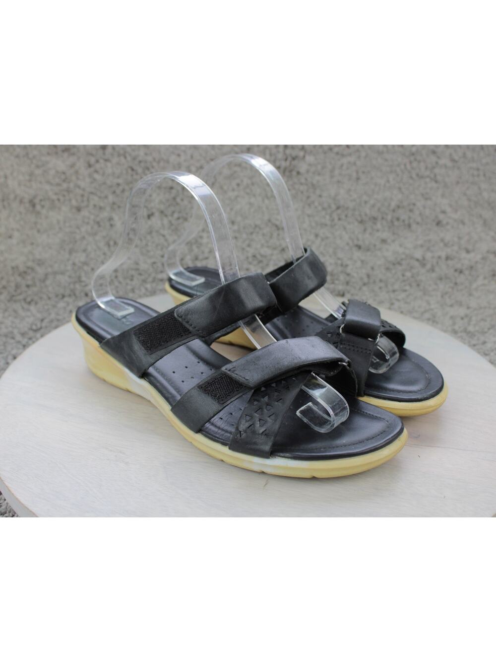 ECCO Black Leather Felicia Wedge Slide Sandals Womens 10